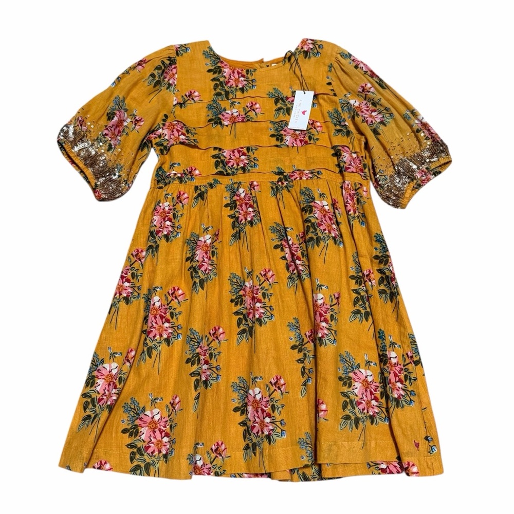 NWT Pink Chicken Girls Inca Gold Franken Floral Evelyn Dress | Size 8Y